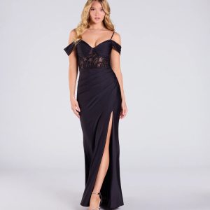 Celine Cold Shoulder Corset Slit Bodycon Formal Dress