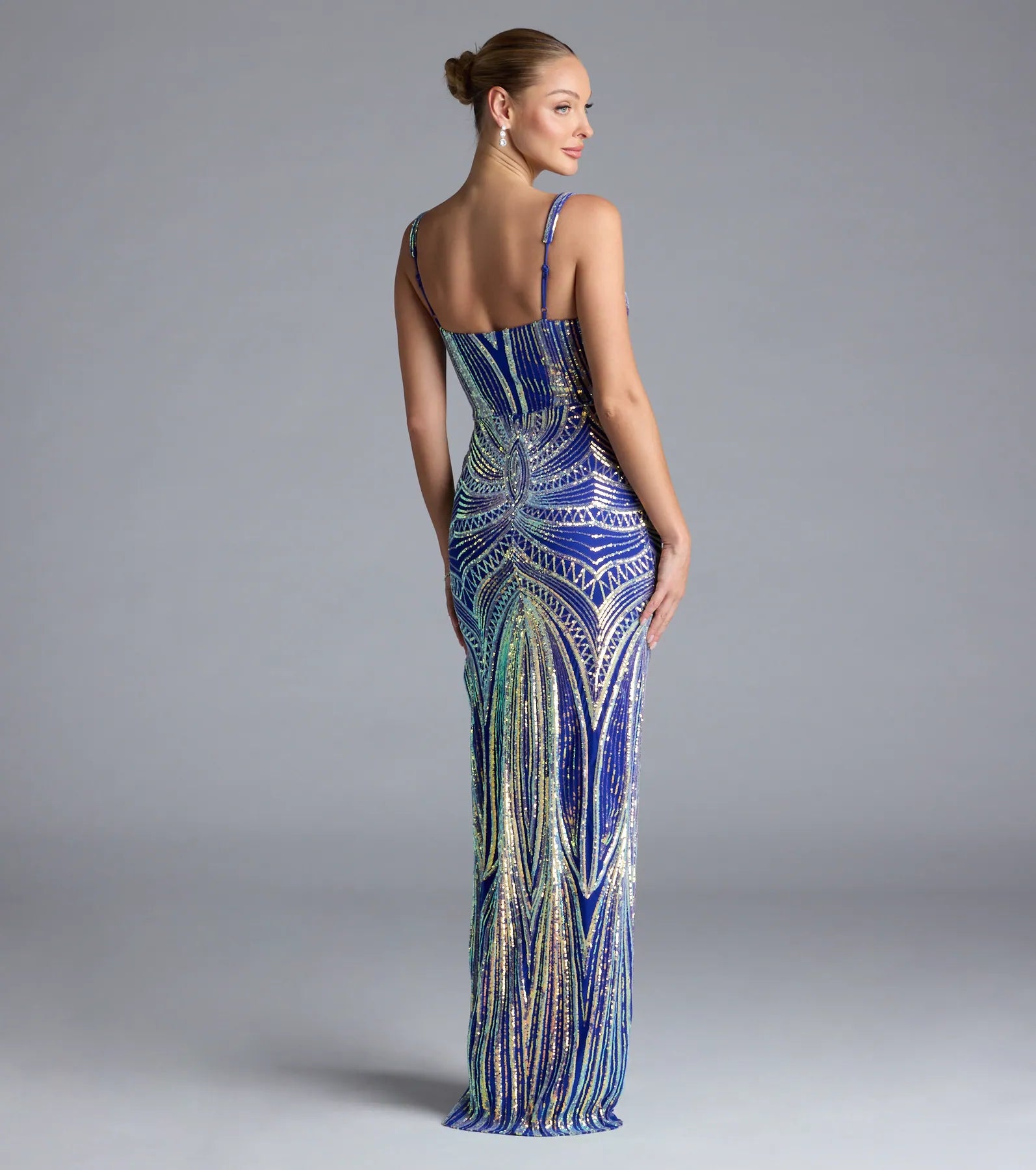 Elisa Iridescent Sequin High Slit Column Dress - Image 2