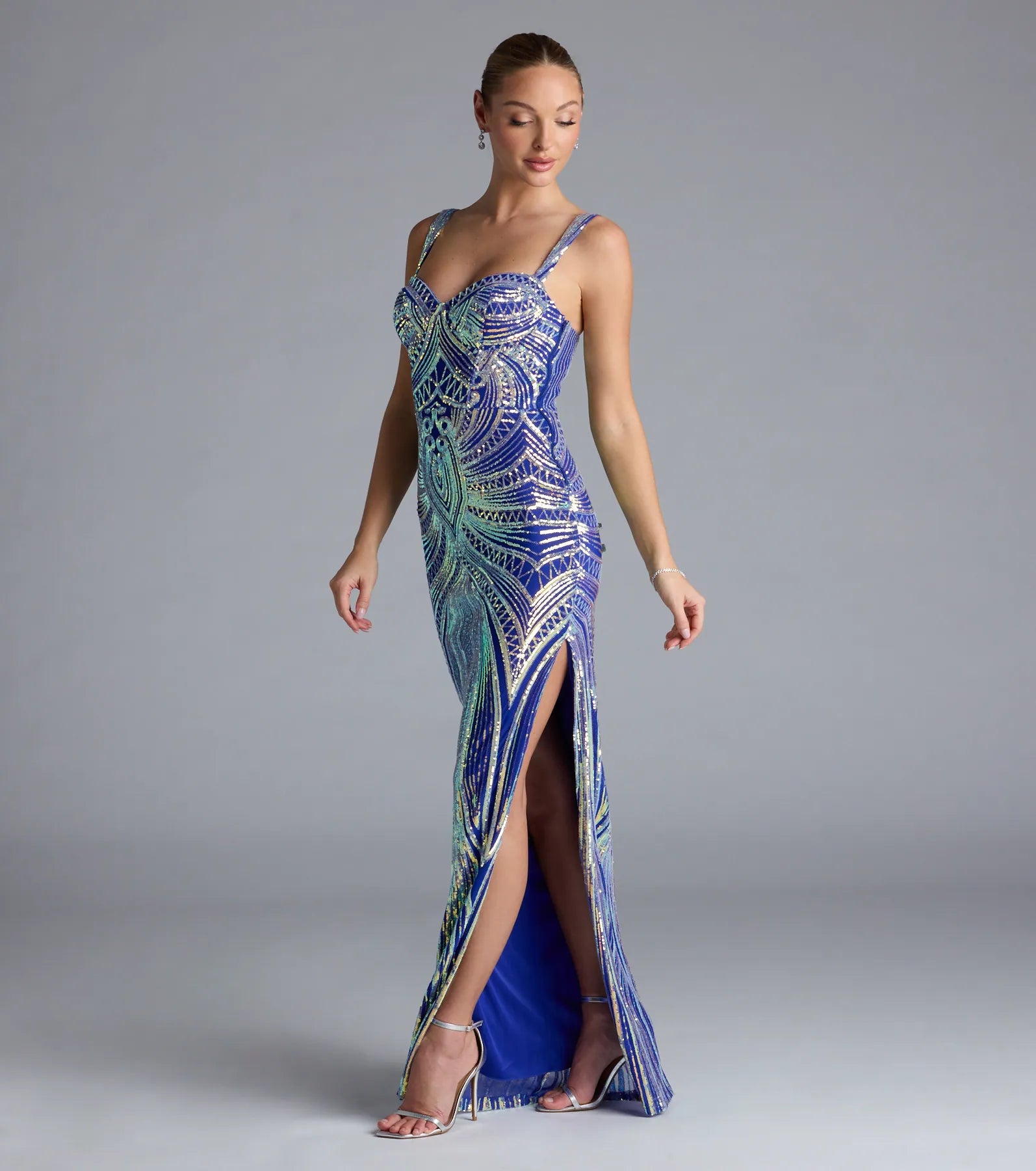 Elisa Iridescent Sequin High Slit Column Dress - Image 4