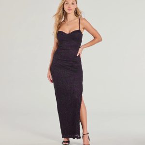 Tia Lace High Slit Formal Column Dress