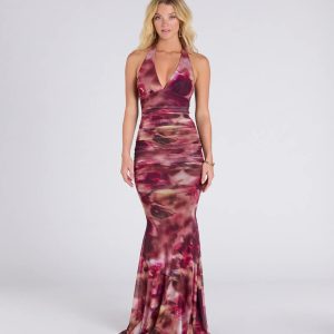 Kelsey Halter Printed Mermaid Formal Dress