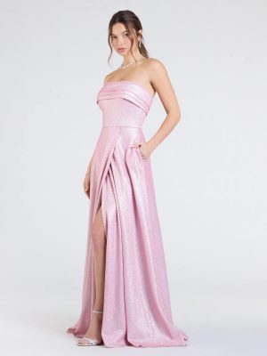 Peyton Strapless Slit A-Line Glitter Formal Dress