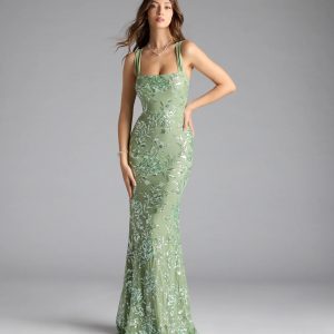 Lexie Floral Sequin Lace-Up Mermaid Dress