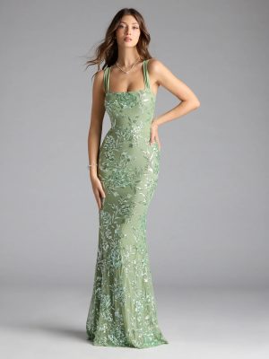 Lexie Floral Sequin Lace-Up Mermaid Dress