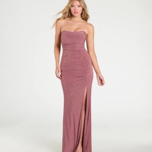 Everly Strapless Slit Mermaid Glitter Formal Dress