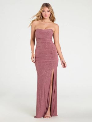 Everly Strapless Slit Mermaid Glitter Formal Dress