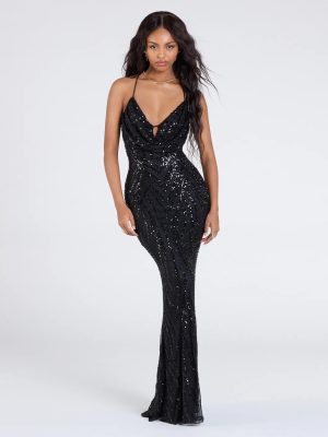Kailey Lace-Up Mermaid Sequin Beaded Formal Dress
