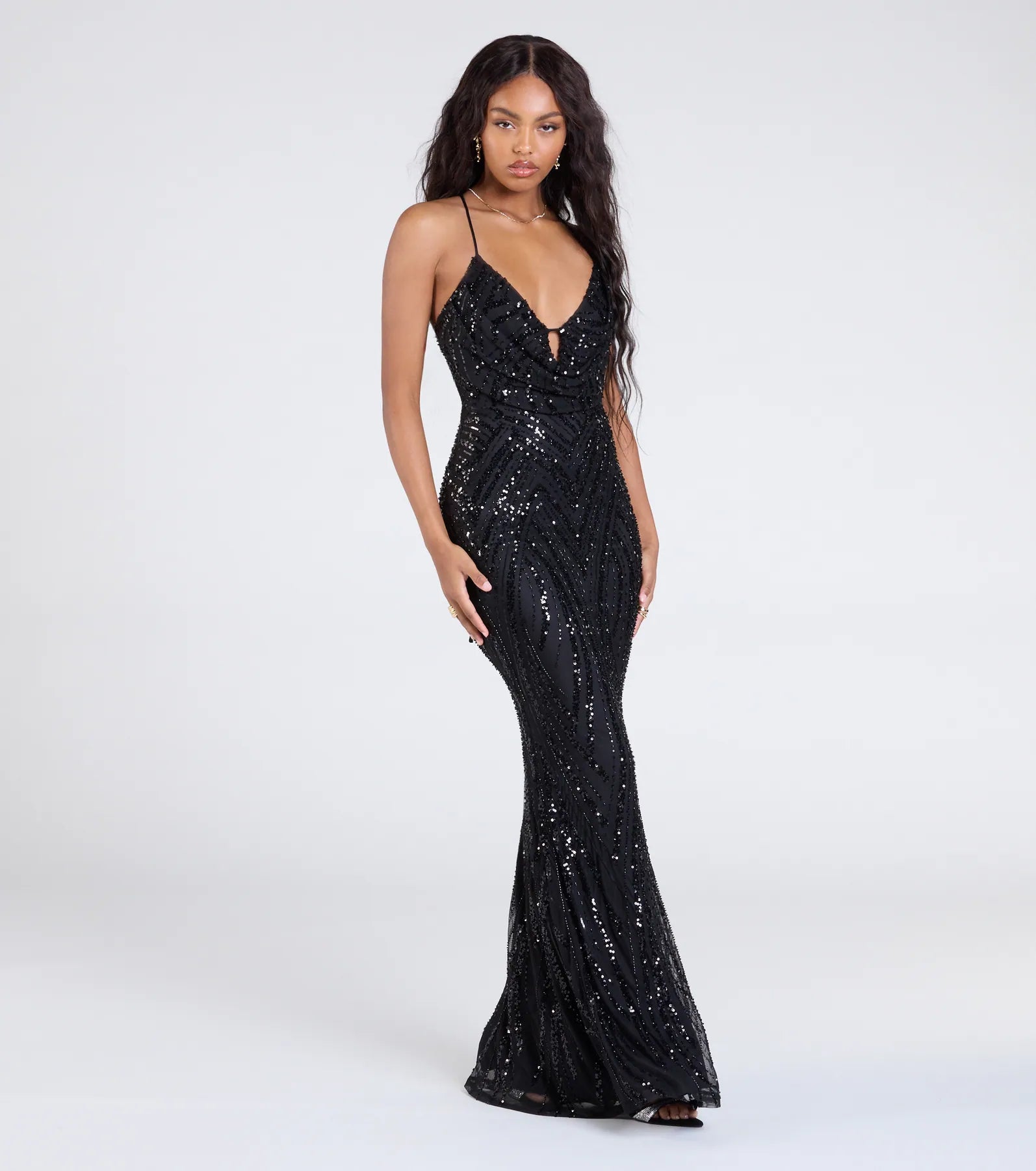 Kailey Lace-Up Mermaid Sequin Beaded Formal Dress - Image 5