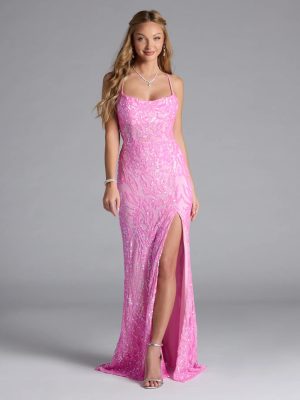 Lani Lace-Up Slit Mermaid Sequin Formal Dress