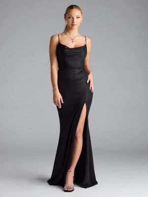 Mariam Lace-Up Slit Mermaid Glitter Formal Dress