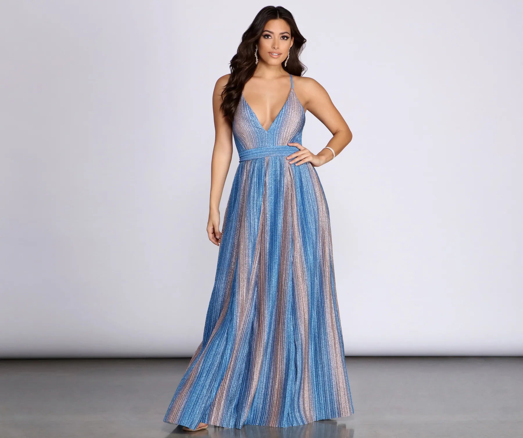 Indra Metallic Glitter Cross Back A-Line Dress - Image 4