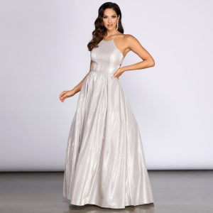 Milana Glitter Shine High Neck Ball Gown