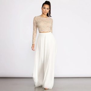 Baylee Scallop Glitter Lace Two Piece Chiffon Dress