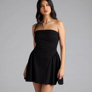 Soiree Ready Strapless Crepe Skater Mini Dress