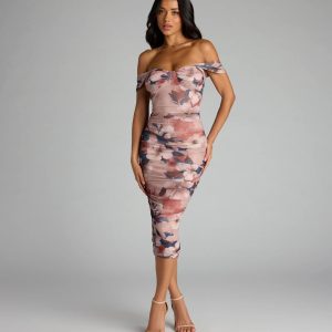 Romance Rewritten Off Shoulder Floral Midi Dress