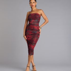 Love Struck Floral Mesh Midi Tube Dress