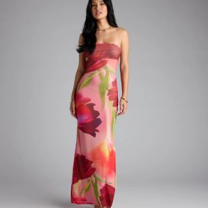 Feelin' Bold Floral Mesh Strapless Maxi Dress