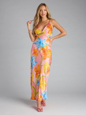 Island Glow Floral Satin Maxi Dress