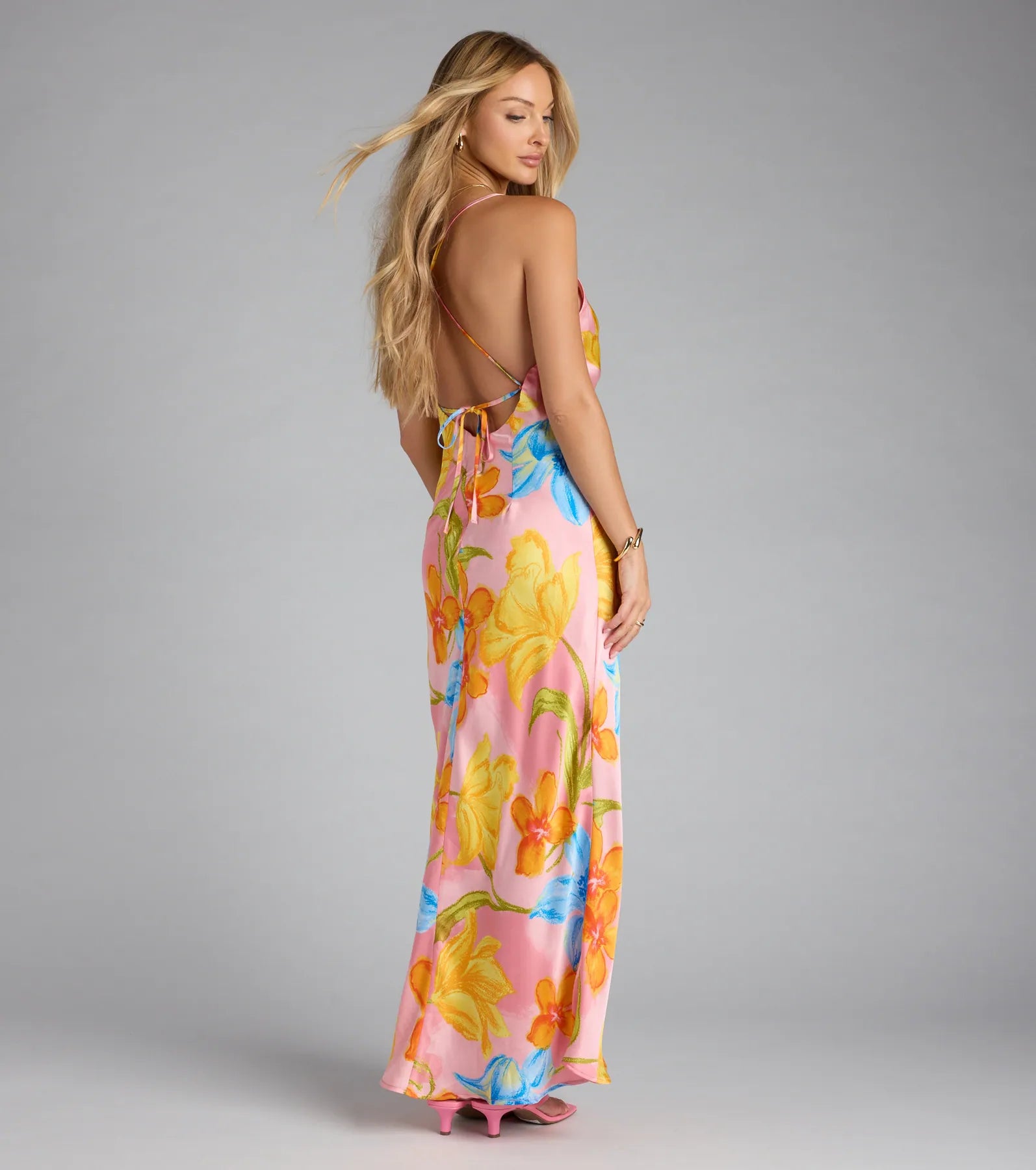 Island Glow Floral Satin Maxi Dress - Image 2