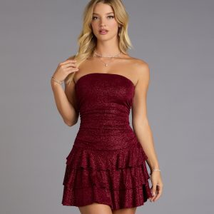 Glitter Rush Strapless Ruffle Mini Dress