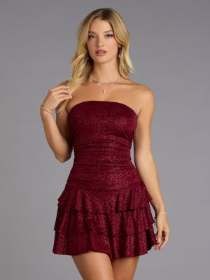 Glitter Rush Strapless Ruffle Mini Dress