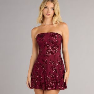 Shimmer In Bloom Floral Sequin Mini Tube Dress