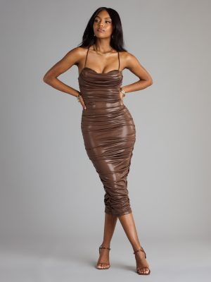 Sultry Confidence Lace-Up Ruched Midi Dress