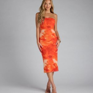Muse Mode Abstract Print Midi Tube Dress