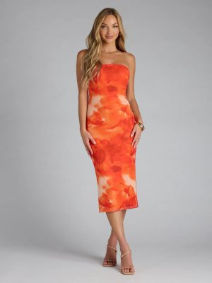 Muse Mode Abstract Print Midi Tube Dress