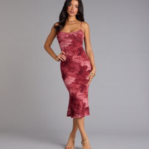 Soft Allure Floral Mesh Midi Dress