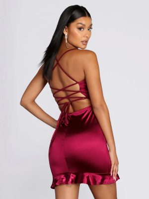 Ruffle Hem Satin Mini Dress