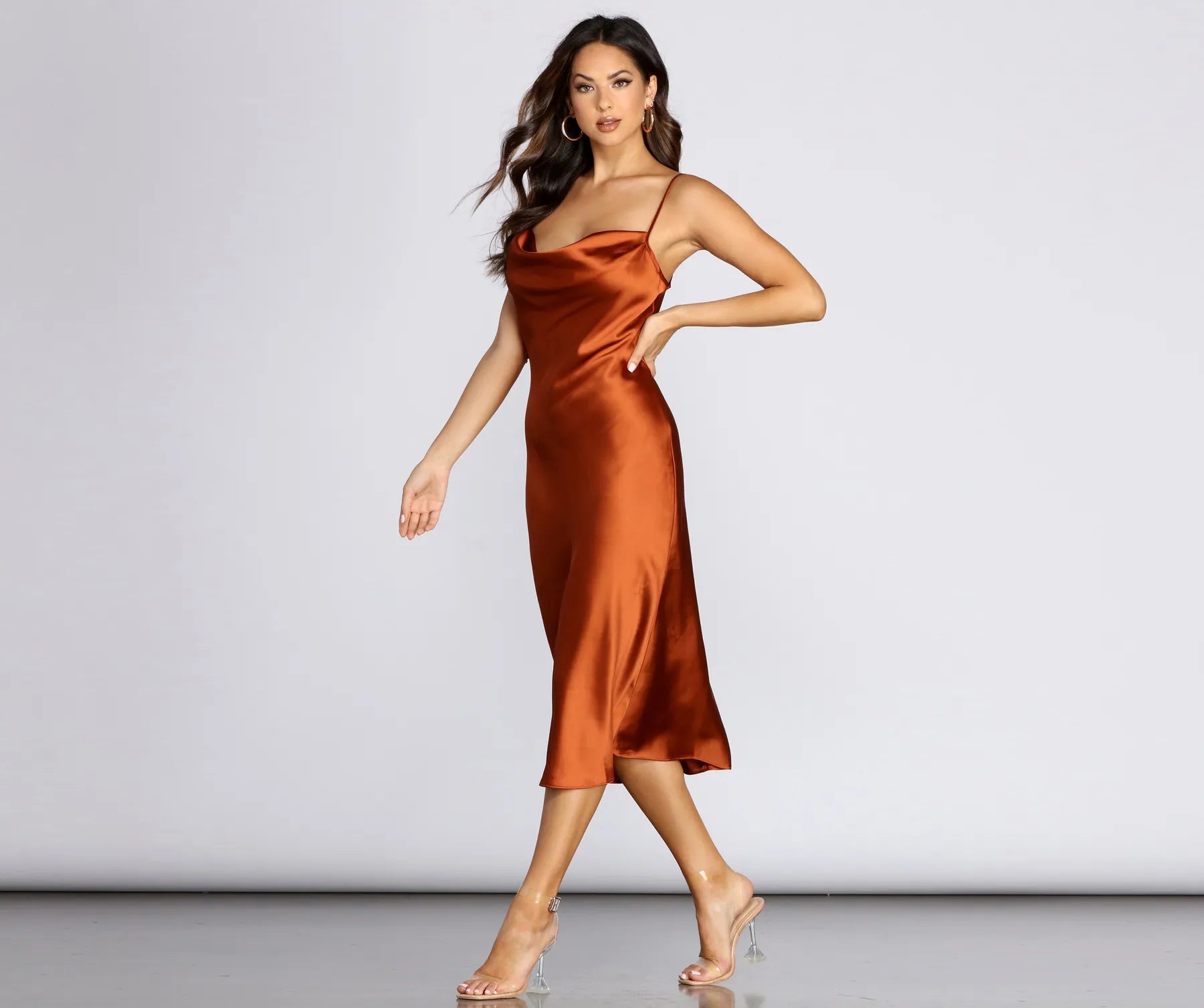 Nights In Satin Flare Midi Dress - Image 6