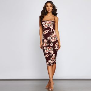 Floral Lover Ruched Midi Dress
