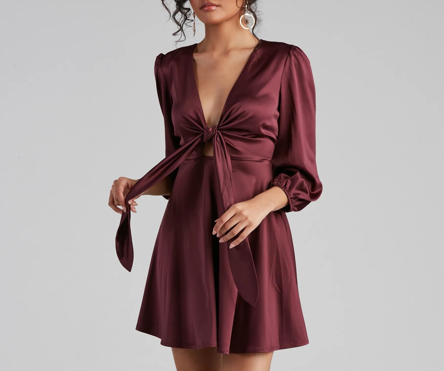 Sleek Satin Tie-Front Mini Dress - Image 7
