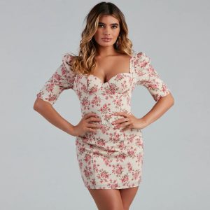 Blushing Floral Sweetheart Mini Dress