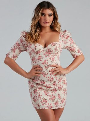 Blushing Floral Sweetheart Mini Dress