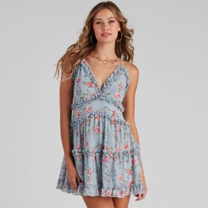 Flirty In Floral Chiffon Babydoll Dress