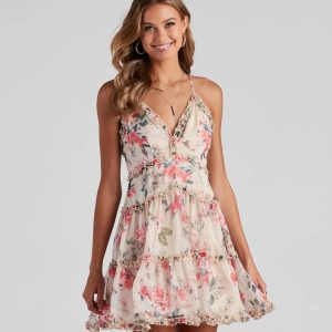 Budding Romance Chiffon Skater Dress
