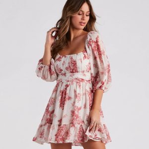 Sunday Girl Floral Chiffon Skater Dress