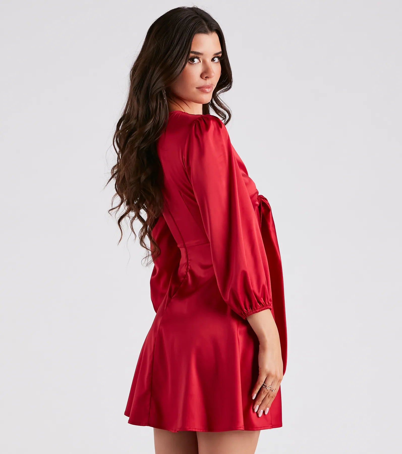 Sleek Satin Tie-Front Mini Dress - Image 2