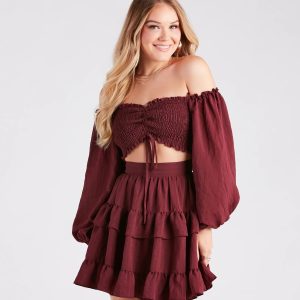 So Sweet Ruffled Cutout Skater Dress