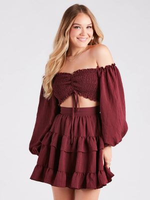 So Sweet Ruffled Cutout Skater Dress