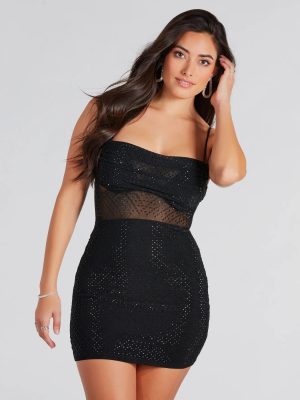 Feel The Sparkle Rhinestone Cowl Mini Dress