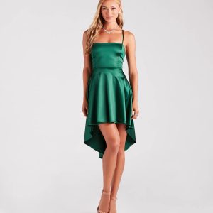 Make A Move Satin Lace-Up High Low Dress