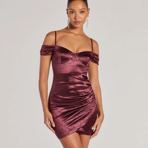 Luxe Cold-Shoulder Rhinestone Satin Mini Dress