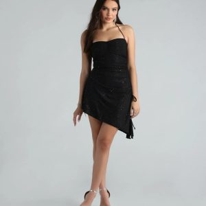 Living My Best Life Glitter Halter Mini Dress