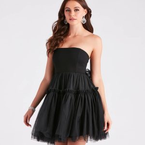 She's Iconic Strapless Ruffled Tulle Skater Dress
