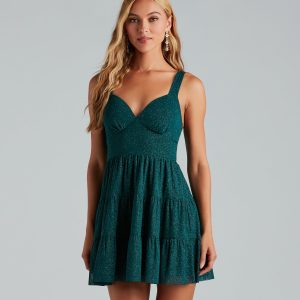 Party Seeker Glitter Ruffled Skater Dress