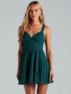 Party Seeker Glitter Ruffled Skater Dress