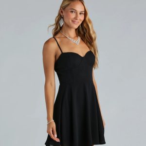 Twirling Tonight Crepe Skater Chiffon Dress